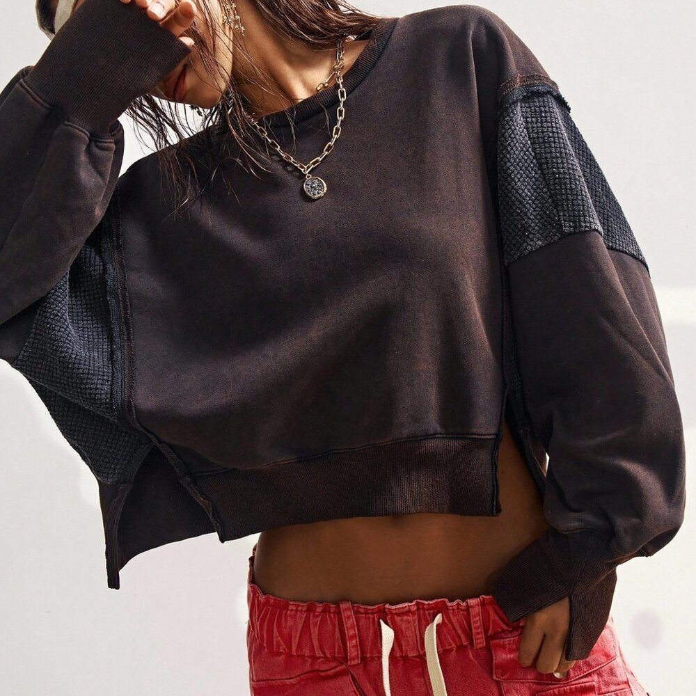 Black Boho Women's Long Sleeve Backless Sweatshirt